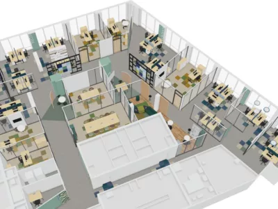 open-space-amenagement Plan d'aménagement de bureaux cloisonnés