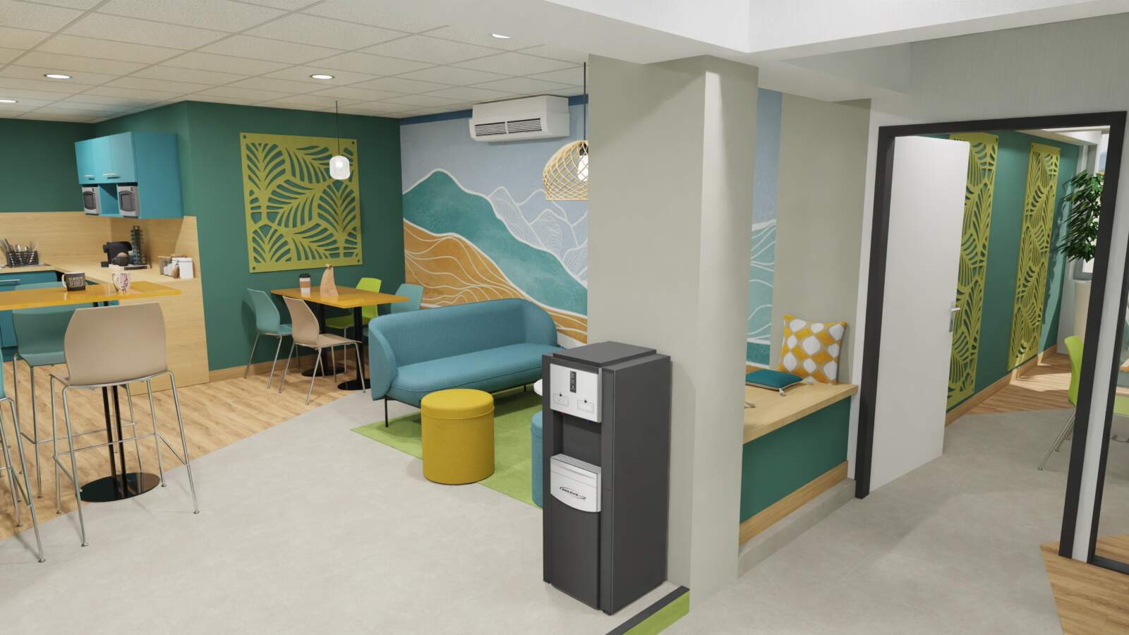 cafeteria espace detente 1600x900 - Comment décorer / moderniser un bureau à moindre coût ?